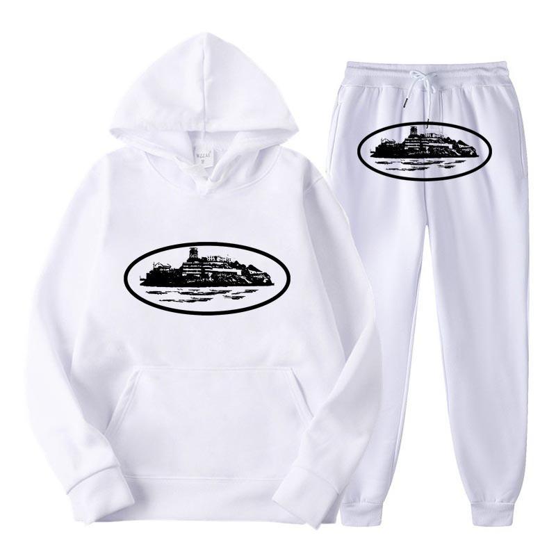 Unisex Hooded Sweatshirt Pants Set With Graphic Print Casual Sportswear