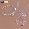 Charms 925 Sterling Silver Water Drop Pendant Bangle Bracelet Necklace Earring Ring for Women Fashion Party Jewelry Set