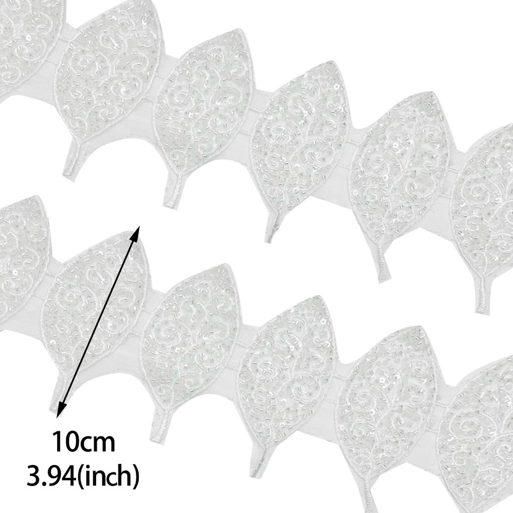 White Handmade Beaded Mesh Embroidery Leaf Barcode Clothing Evening Dress Wedding Dress Decoration Lace Accessories