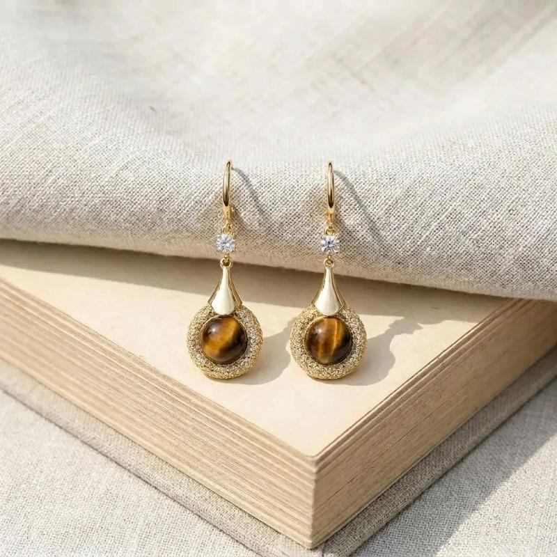 Shiny Wrapped Hollow Tiger Eye Earrings New Chinese Style Luxury Vintage Ear Jewelry For Women