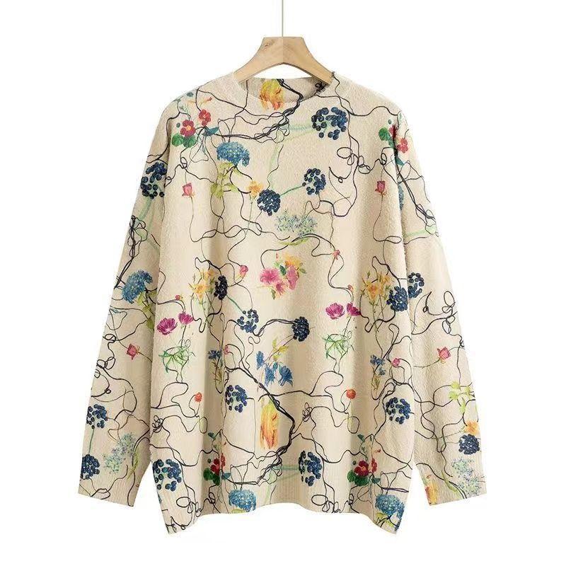 Umělecký svetr z imitace norkové kožešiny Retro etnický styl Podzim Zima Volný pulovr Dámský kulatý výstřih Populární pletený svetr pro ženy