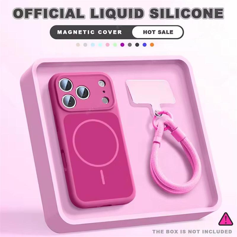 Wrist Strap Magnetic Phone Case For iPhone 17 Air 14 15 16 13 Pro Max Magsafe Liquid Lanyard Protector Cover