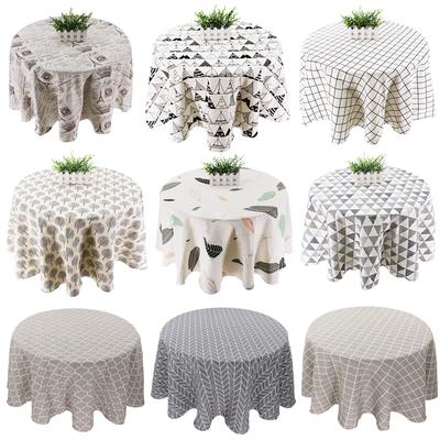 Mantel de estilo japonés de lino y algodón, redondo, nórdico, para decoración del hogar, bodas y fiestas, estampado en blanco y amarillo