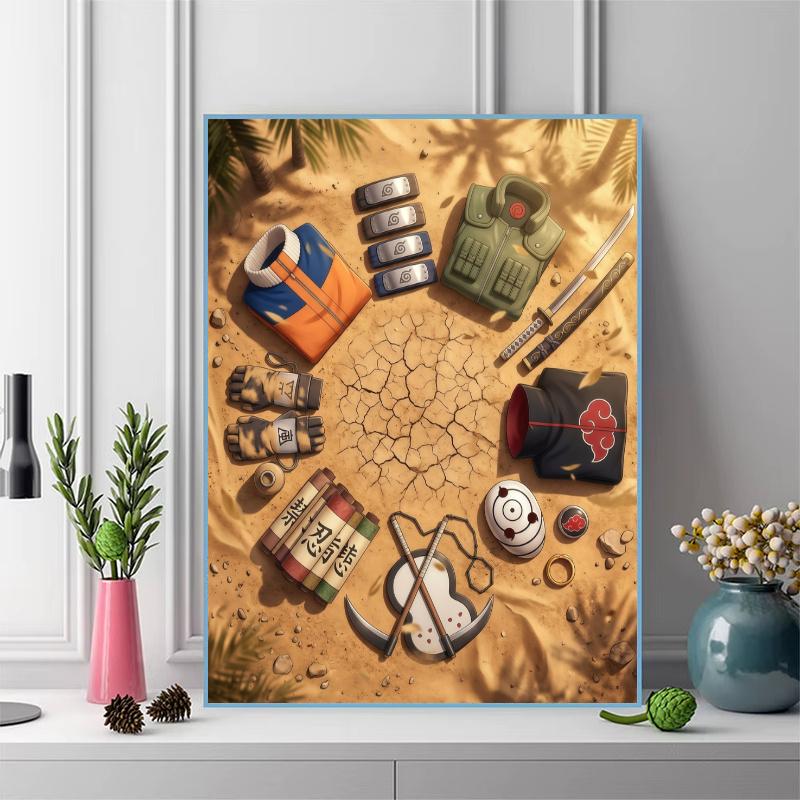 Naruto Iconic Items & Symbols Art Set Pattern 3pcs 100% Round Full Drill 5D DIY Diamond Painting Embroidery Cross Stitch Rhinestone Décor