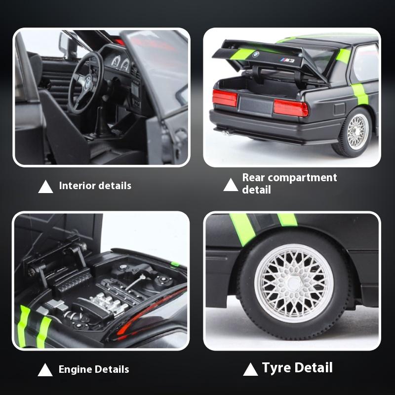 1/24 Scale BMW M3 E30 1988 Mpower Floral Version Alloy Diecast Painting Car Model Sound Light Private Collectibles Decorative Gifts