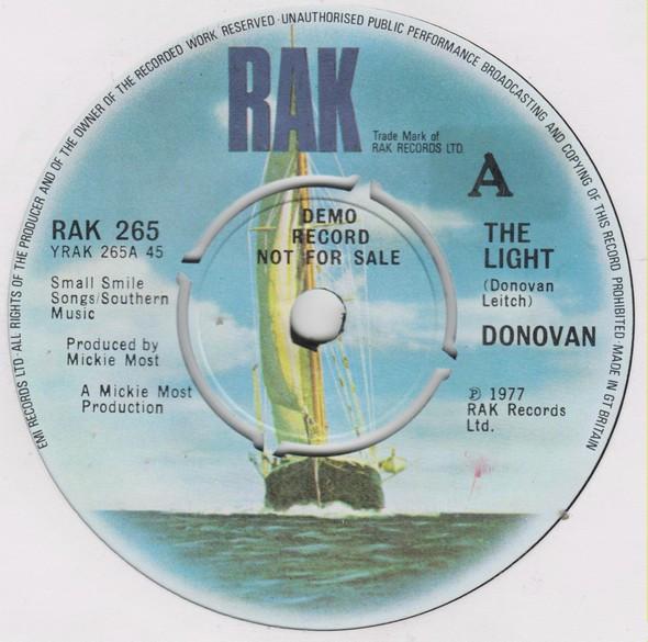 

7inch Record DONOVAN - The Light RAK265PROMO RAK 1977 UK Rock Used