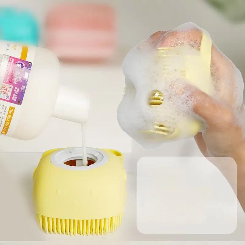 2 in 1 Self Cleaning Pet Bath Brush for Dogs Cats Puppy Soft Silicone Massage Shampoo Dispenser Dog Grooming Brush