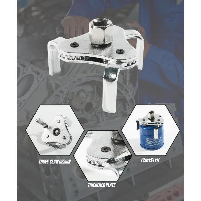 ESEWALAS Adjustable Carbon Steel Oil Filter Wrench, 2-1/2 In To 4.5 In, 3 Jaw Design, 2 Way Removal Tool Set