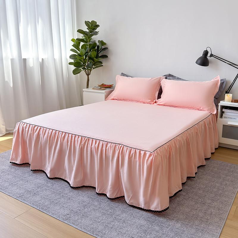 Skin-friendly Bed Skirt Pure Cotton Bed Cover Solid Color Bedspread with Ruffles Home Bed Linen jupe de lit (No Pillowcase)