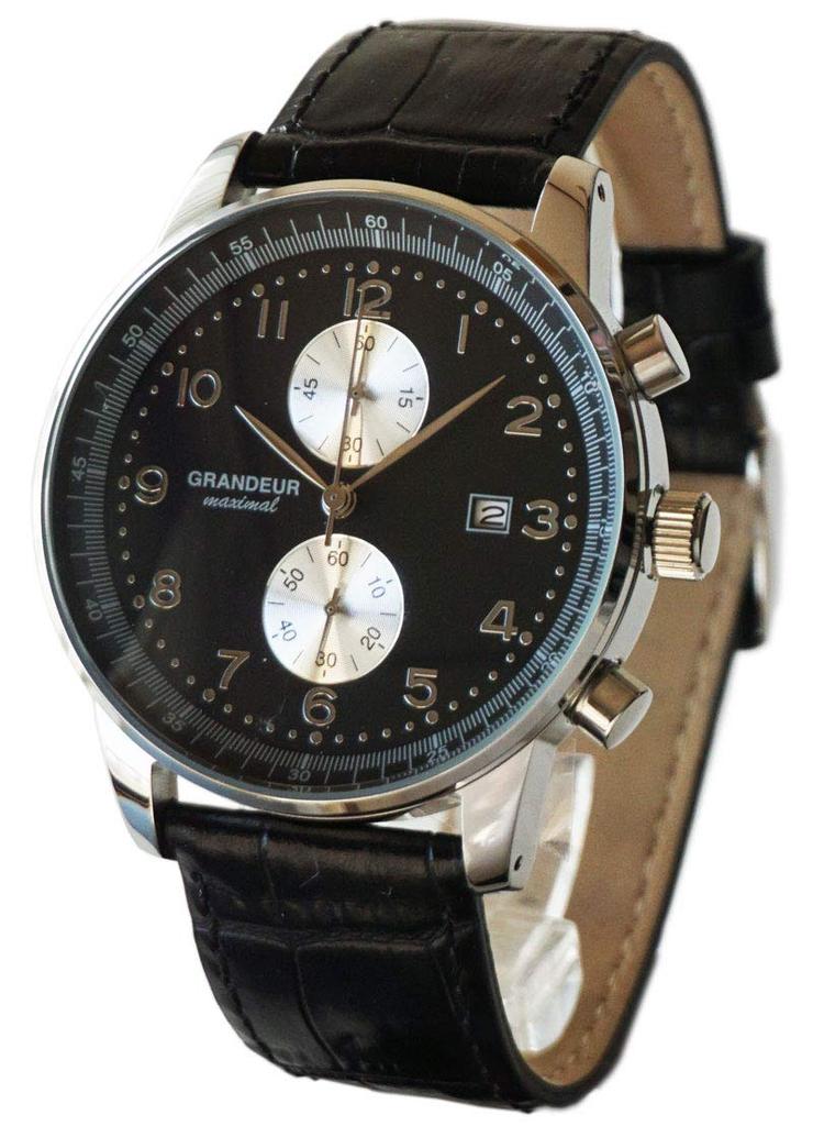 Grandeur 10 ATM Water Resistant Leather Chronograph Watch OSC051W2 Black x Leather [GRANDEUR] Men's Silver/Black