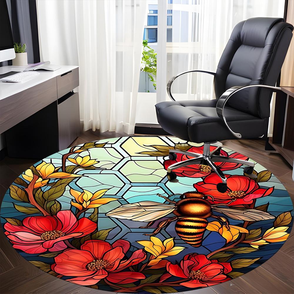 1pc Bee Garden Office Round Area Rug, Under Office Chairs Bedroom Living Room Home Decor, Room Deco