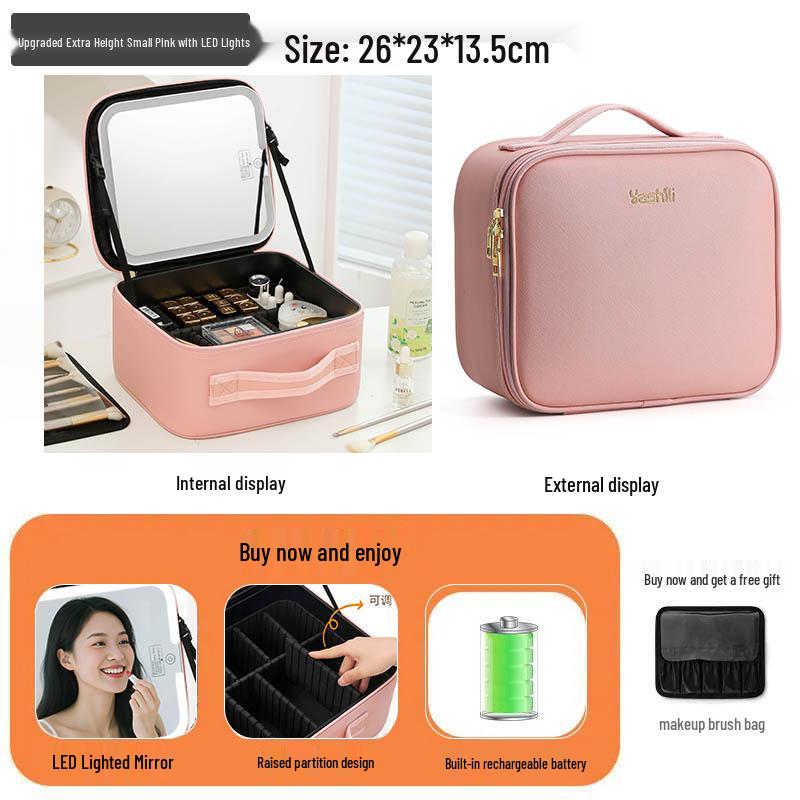 LED Mirror Makeup Bag: Spacious Handbag for Skincare & Cosmetics Storage