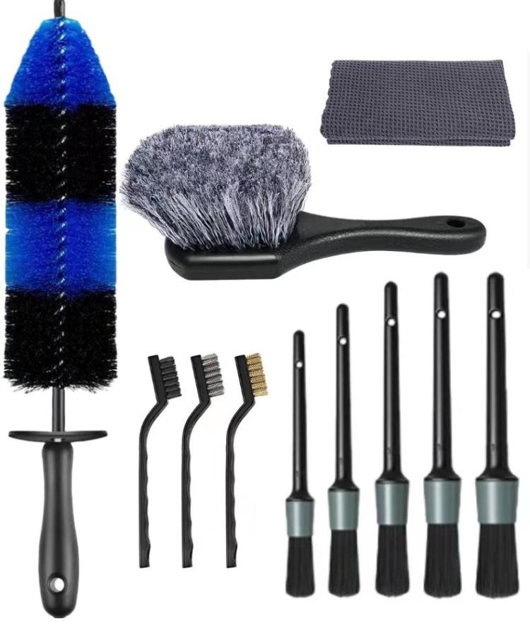 Car Cleaning Kit: Tire & Wheel Brush, Car Wash Tools, Wiping Cloth, Floor Mat Brush
