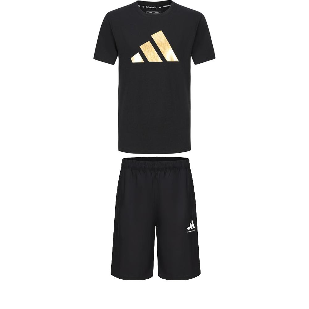 

Дышащая футболка с коротким рукавом и круглым вырезом Adidas для тхэквондо, простая модная футболка, шорты на шнуровке, повседневный спортивный костюм ADICLTSPSTK-BG+S21ATMSH3T-BW S