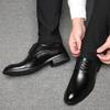 Mens Breathable Leather Dress Shoes Formal Business Footwear Pointed Toe Lace Up Flat Sole Groom Wedding Shoes Simple Leisure