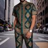 TEMU new digital printing boys fashion casual stand-up collar short-sleeved quick-drying button top trousers set