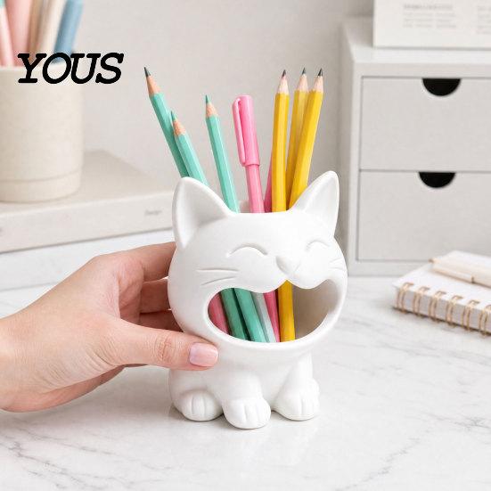 3D Printed Pen Cup Cat Shaped Candy Bowl, Cute Storage Container, Desktop Desk Organizer Holder, Versatile for Pencils Jewelry Hair Ties
