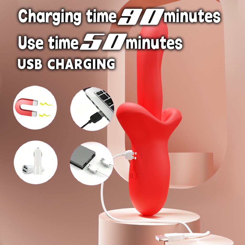 Dildo Vibrator with 10 Licking Pendulum Sucking and 7 Vibration Modes, Rose Toys G-Spot Clitoris Adult Toys Dildos for Female Couples Play