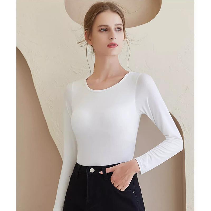 Modal Long-Sleeve Women's Base Shirt with Chest Pads, No Underwire, Integrated Cup, Autumn/Winter Outerwear & Sleepwear