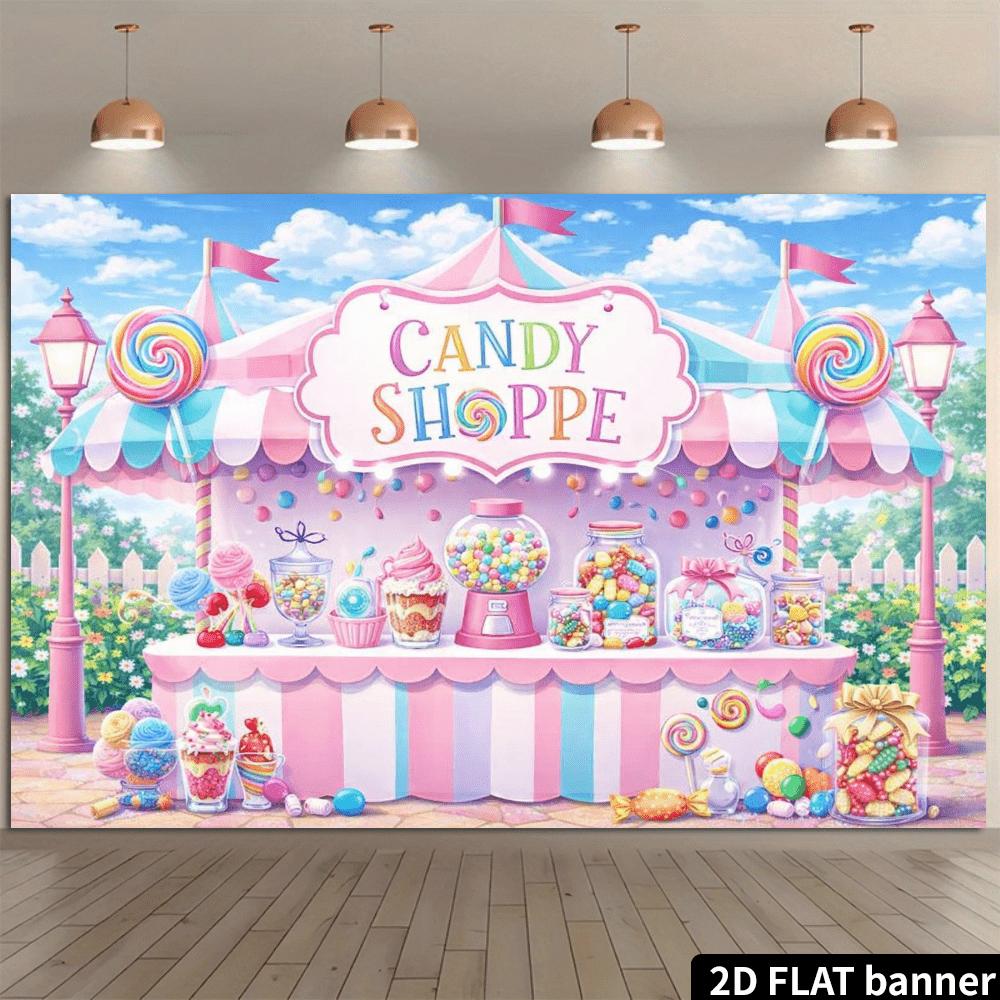 2D Flat Banner - Candy Store Theme Party Background Fabric Perfect for Indoor or Outdoor Celebrations
