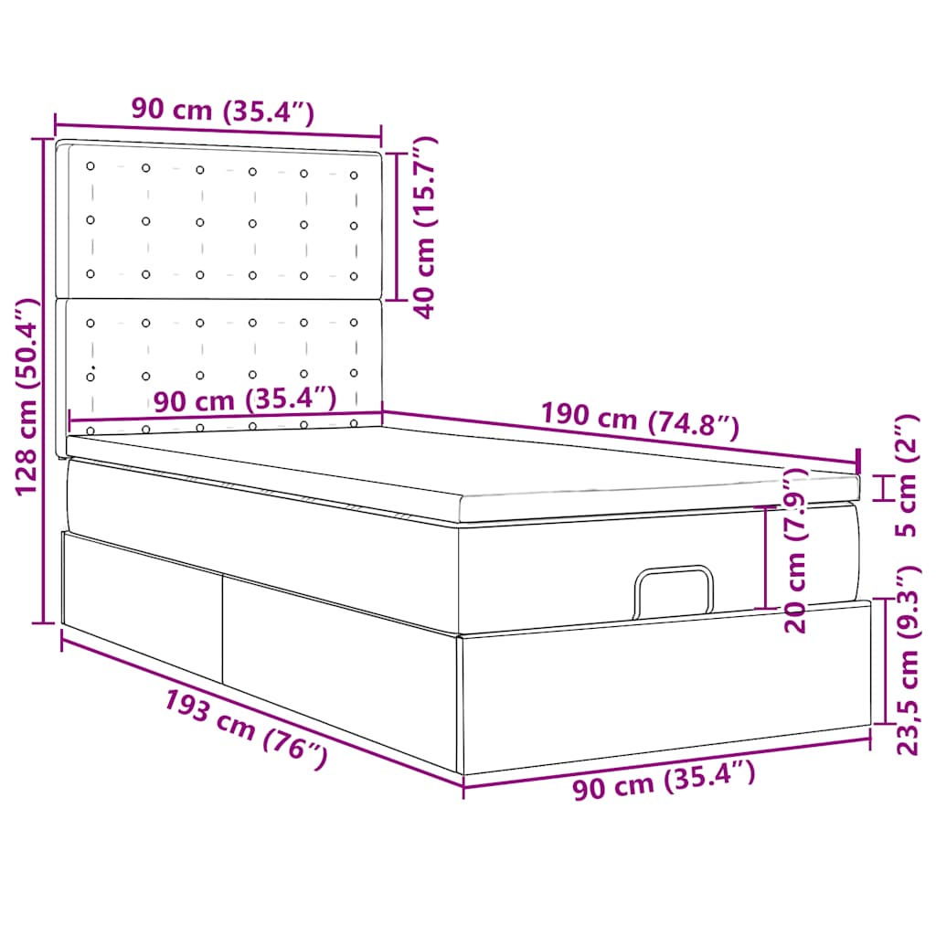 Ottoman Bed with Mattress Blue 90 x 190 cm Fabric