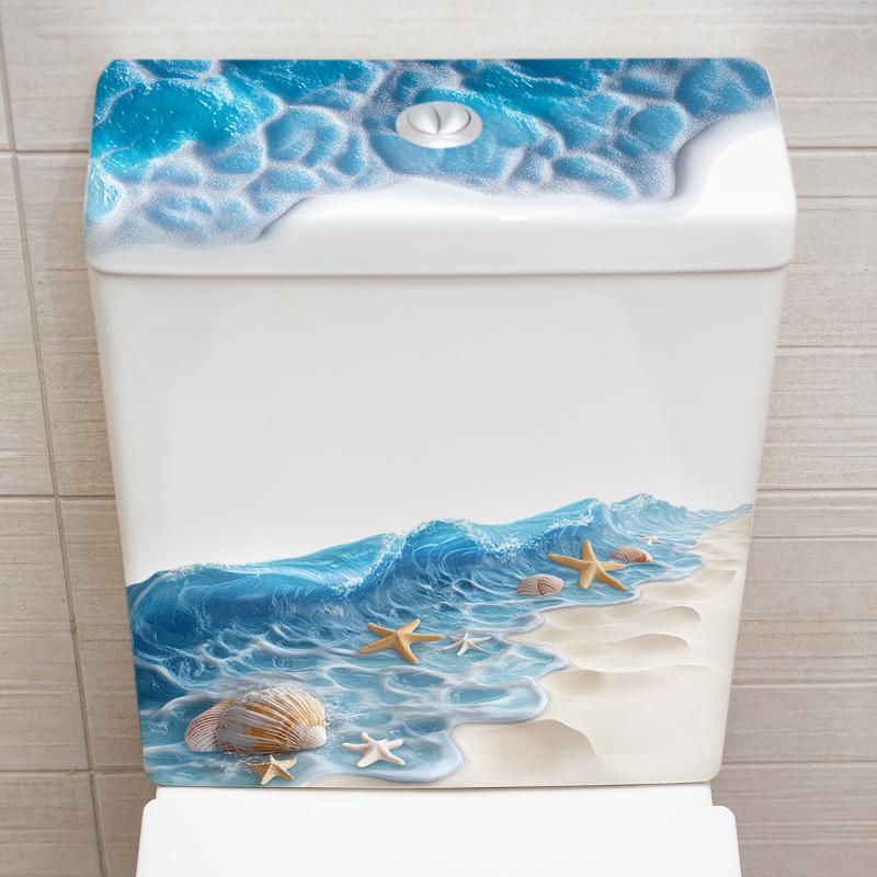 Ocean Wave Toilet Sticker Bathroom Realistic Beach Floor Decal Waterproof Anti-Slip Removable Bathtub Seashore Decoration