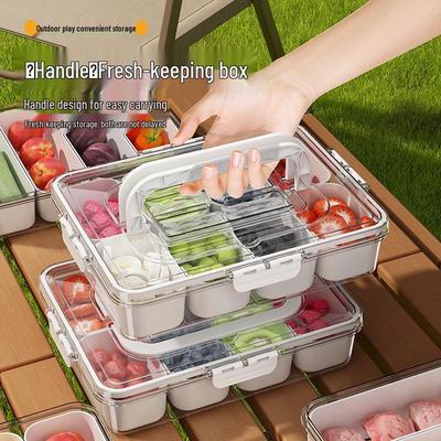 Salatbehälter: 8-Fächer-Gewürz- und Aufbewahrungsbox für Kühlschrank oder Picknick, Obstportionierer, Handlich und Dicht.