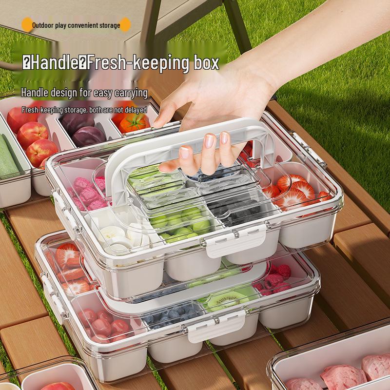 Salatbehälter: 8-Fächer-Gewürz- und Aufbewahrungsbox für Kühlschrank oder Picknick, Obstportionierer, Handlich und Dicht.