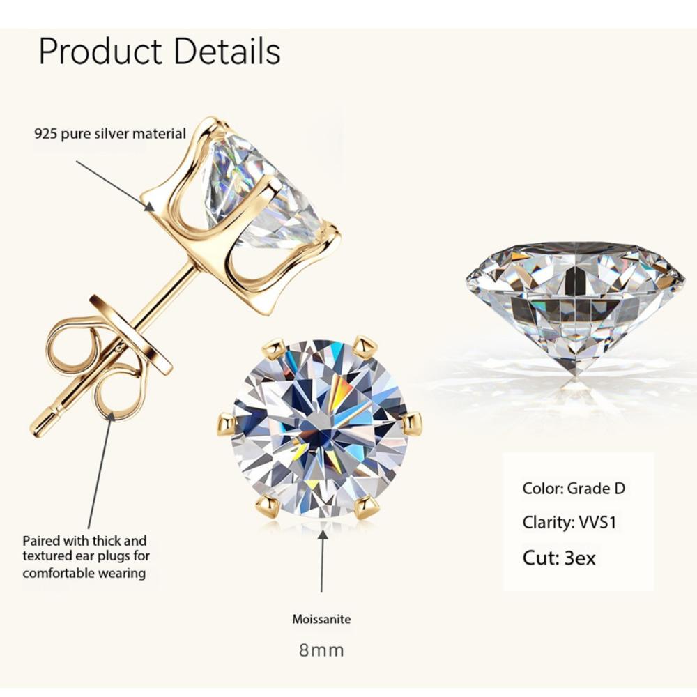 3-9mm Minimalist Delicate Six Prong Moissanite Stud Earrings Unique High End D VVS1 Exquisite Jewelry