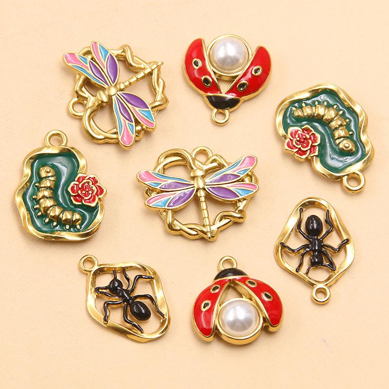 Colorful Enamel Insect Pendants: Ant, Dragonfly, Beetle – DIY Jewelry Accessories (4 Styles)
