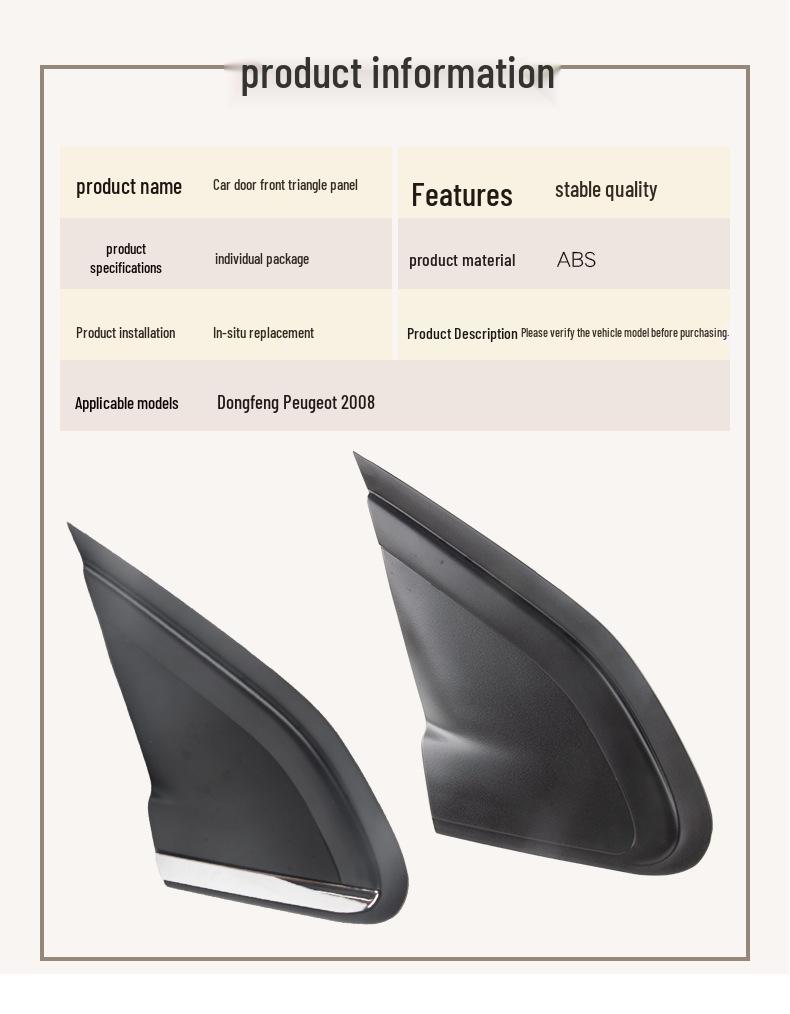 Compatibel Driehoeksplaatje voor Spatbord voor Peugeot 2008 (9678382180, 9678381080, 9814033380)