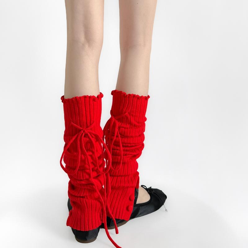 Straps Leg Warmers Women Knitted Leg Cover Lolita Ruffle Socks Stockings Y2K Button Foot Cover Girls Leg Warmers Knee High Socks
