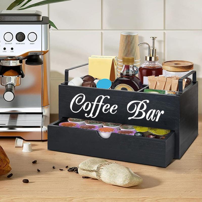 Coffee Tea Holder Basket Countertop Wooden Basket Holder Coffee Station Organizer With Removable Dividers For Home Offices