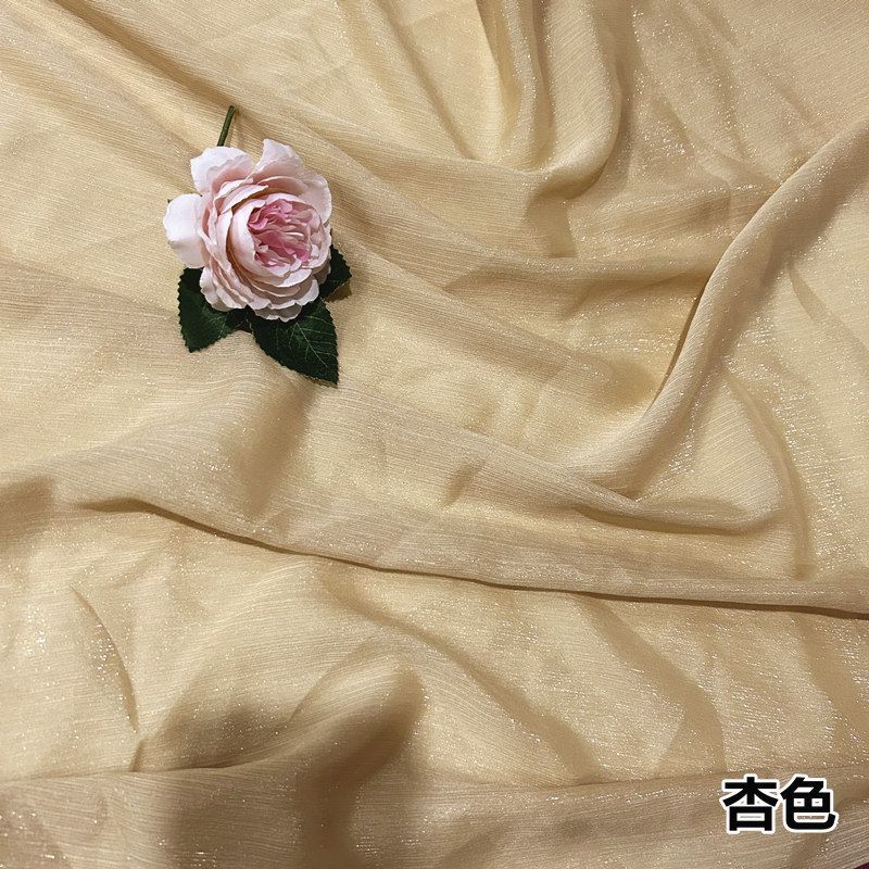 Shiny Silver Wire Crinkle Chiffon Fabric Plain By The Meter for Clothes Hanfu Dress Shirt Diy Sewing Cloth Soft Breathable Black