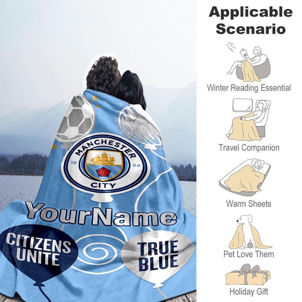 Manchester City 55 Personalized Text Blanket Lightweight Customizable Blanket Warmthful Decor Suitable for Sofa Office Chair Bed Picnics