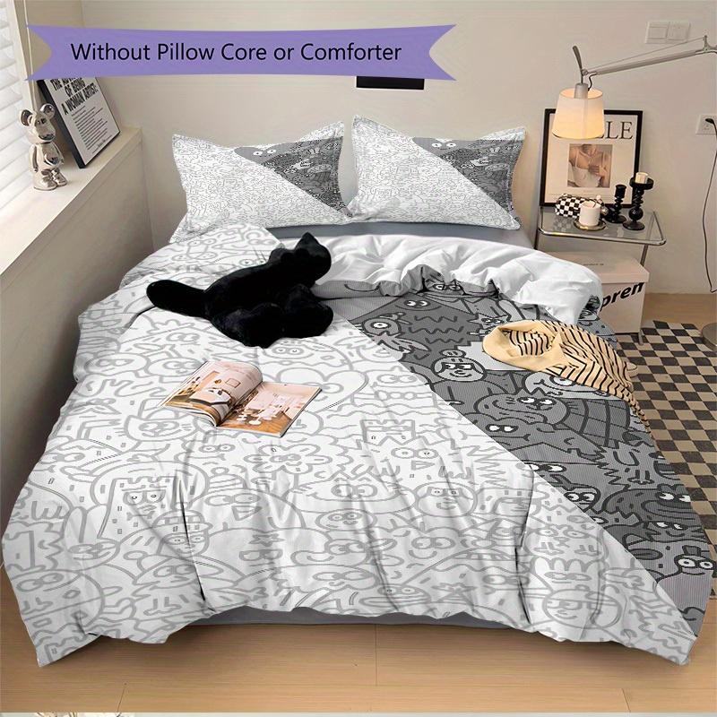 3pcs Doodle Creatures Bedding Set, Breathable and Soft, Suitable for All Seasons, Ideal for Home Use, Suitable for Bedroom Decor 21109