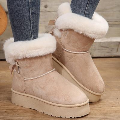 Ballerine con plateau e fiocco Stivaletti alla caviglia in pelliccia da donna Scarpe calde invernali Marca Tendenza 2025 Gladiatore in peluche corto Casual Camoscio Stivali da neve da donna