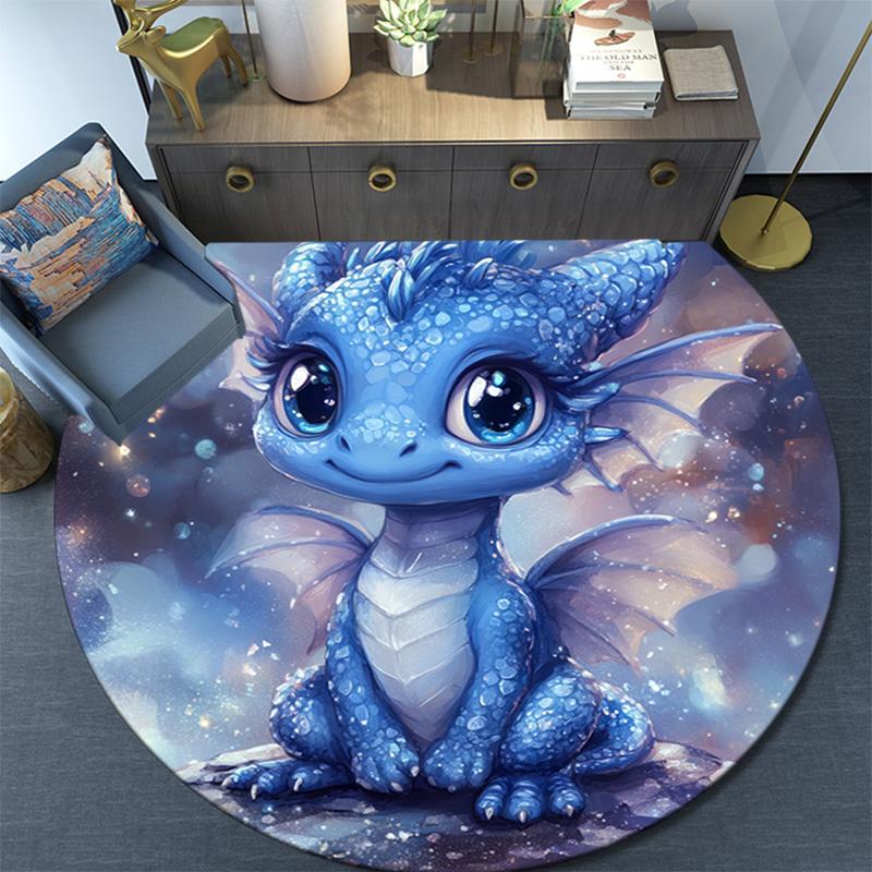 Blue Dragon Round Area Rug,Carpet Rug for Living Room Bedroom Sofa Playroom Decor,Non-slip Floor Mat