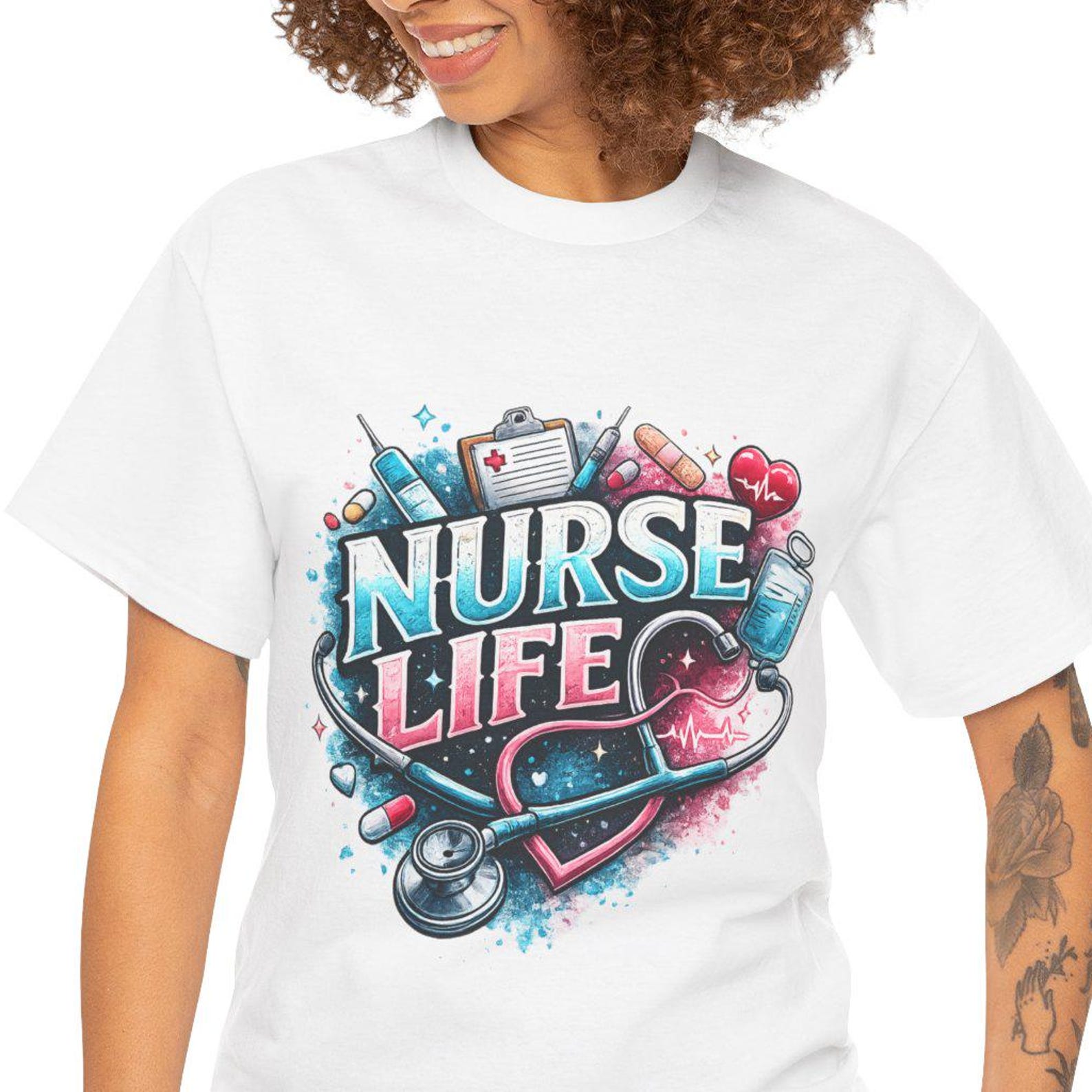 Nurse Life Heartbeat Stethoscope Tee | Nursing Design T-Shirt M