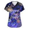 Women's Fashion Printed Short Sleeve V Neck Pattern Tops Pocket Working T-shirts