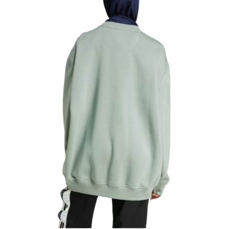 Adidas Originals Logo Print Crew Neck Pullover Drop Shoulder Long Sleeve Sweatshirt Women Sweatshirt Green JD1539