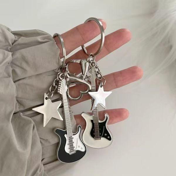 Retro Electric Guitar Star Pendant Bass Keychain Women's Student Bag Keychain Pendant