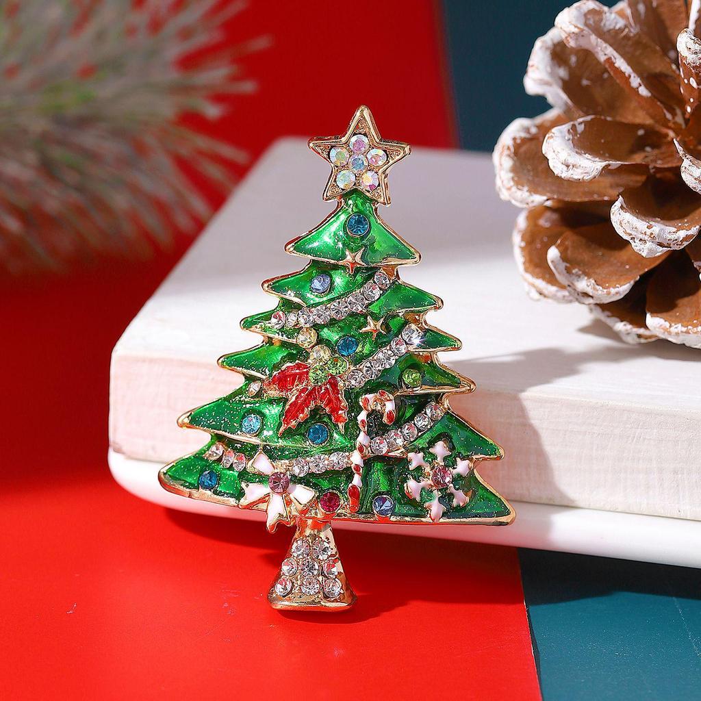 Colorful Rhinestone Christmas Tree Brooch: Women's European & American Creative Design Accessory
