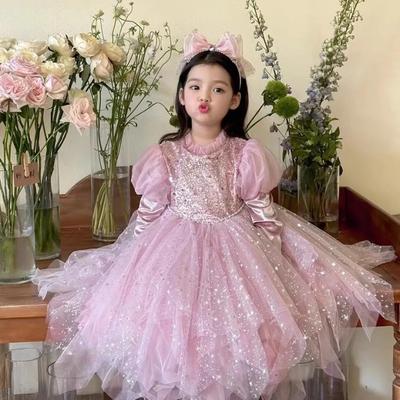 Vestido de Otoño para Niñas Princesa Vestido de Cumpleaños Infantil Romántico Brillante Princesa Elegante Vestido Multicolor
