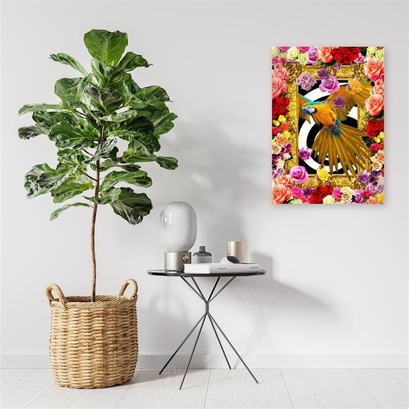 Canvas Print, Parrot and Colourful Flowers