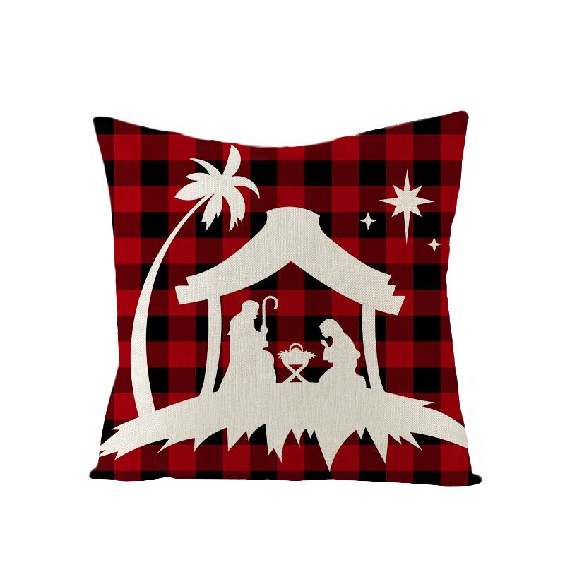 Christmas Pillow Cover Christmas Pillow Polyester Cartoon Print Holiday Home Sofa Cushion Cover