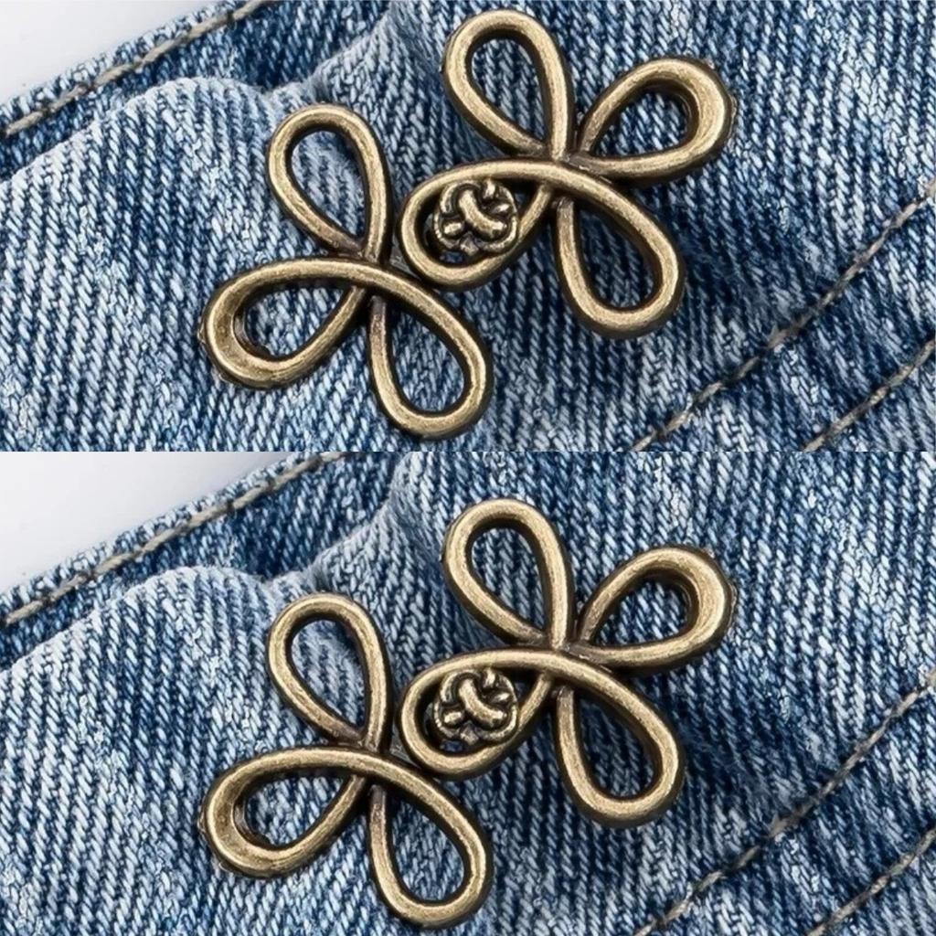1-4 PZ Bottoni a Vita a Forma di Quadrifoglio Chiusura Regolabile Bottoni in Metallo-Stringitrici per Jeans Larghi Istantaneo Senza Cuciture per Pantaloni in Jeans