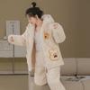 Women's Winter Pajama Set - Three-Layer Quilted, Thick Velvety Coral Fleece, Warm & Cute Bear Design