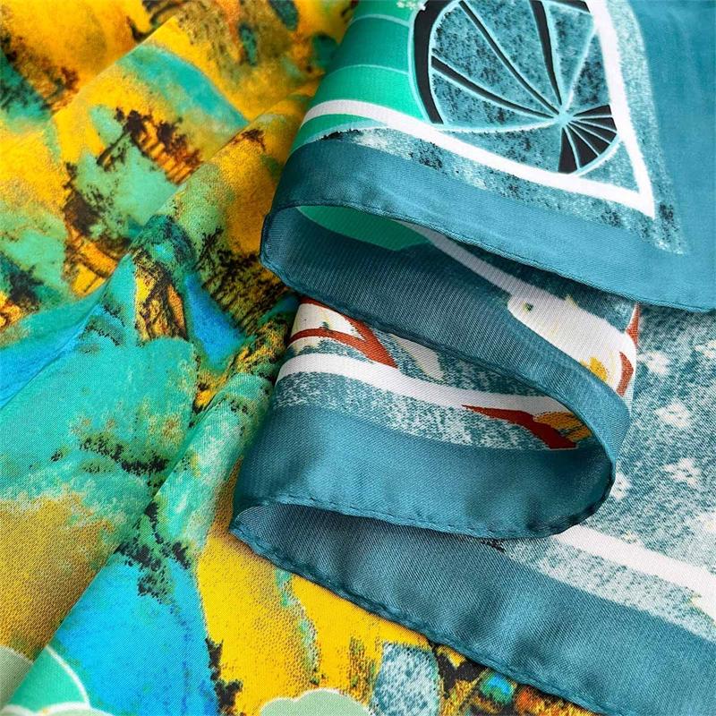 Mode Luxus Elegant Seidenähnlicher Quadratischer Schal Damen 70x70cm Leichtgewichtiger Landschaftskunstdruck Frühling Sommer Geschenk Schals