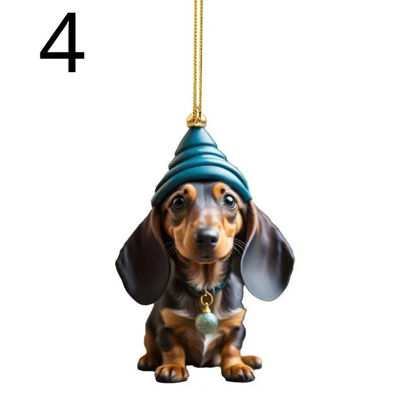 Christmas Cartoon Cute Dog Cat Ornaments Dachshund Dog Hanging Decoration Xmas Tree Pendant Home Party Supplies Car Decor Gifts